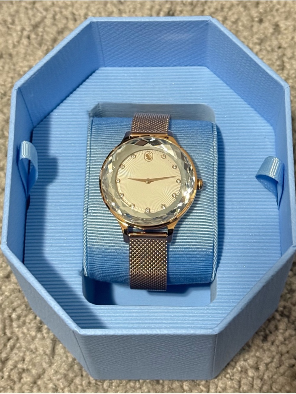 Swarovski Rose Gold Mesh Bracelet Watch with Crystal Bezel